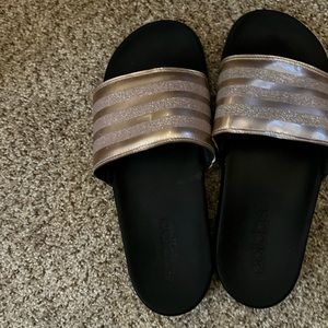 Rose gold/ light pink glitter stripe adidas Sandals